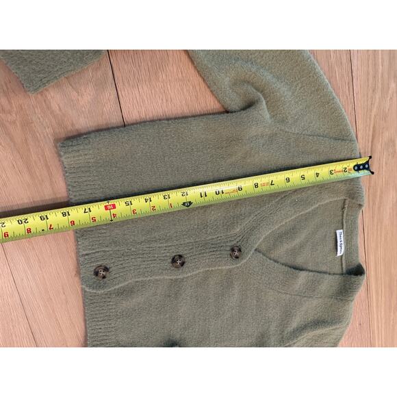 Theo & Spence Olive Green Knit Button Long Sleeve Cropped Cardigan Sweater Top S - Picture 5 of 5